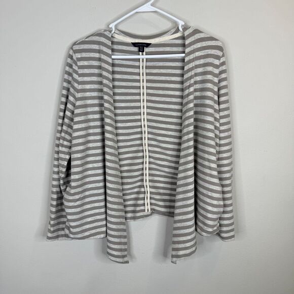 Lands' End Sweaters - Lands' End Cardigan Womens 10-12 Gray White Striped Open‎ Front Cardigan Cotton